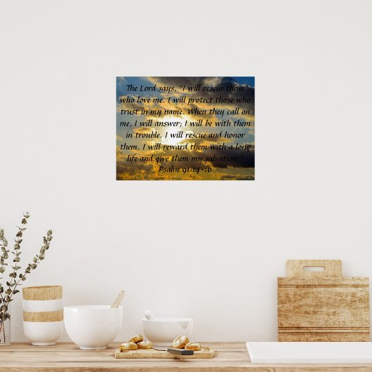 Poster psaume vers de la bible 91:14-16 (Cuisine)