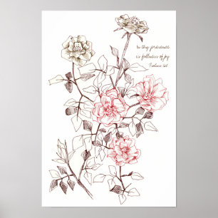Poster Psaumes 16:11 Écriture Bible Verse Fleurs Roses