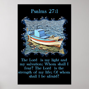 Poster Psaumes 27:1 avec un vieux bateau dans l'océan cal