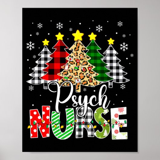 Poster Psych Nurse Xmas Tree Leopard Red Plaid Christmas  (Devant)