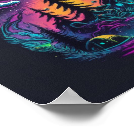 Poster Psychedelic Neon UFO et Alien Art d'enlèvement (Coin)