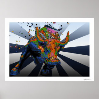 Poster Psychedelic NYC : Charging Bull of Wall Street