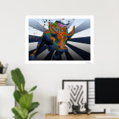 Poster Psychedelic NYC : Charging Bull of Wall Street (Bureau à domicile)