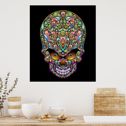 Poster Psychedelic Skull Art Design (Cuisine)