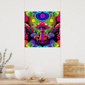 Poster Psychedelic Vibrant Colorful Retro Mushrooms (Cuisine)