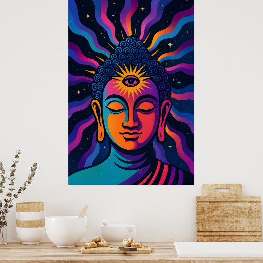 Poster Psychedelic Zen Buddha - Third Eye Cosmic Vibratio (Cuisine)