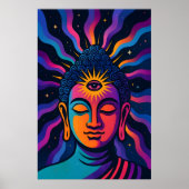 Poster Psychedelic Zen Buddha - Third Eye Cosmic Vibratio (Devant)