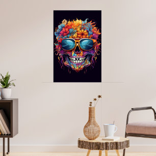 Poster psychédélique couleur crâne brillant