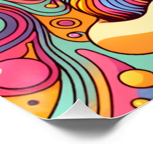 Poster Psychédélique Fille et chat (Coin)