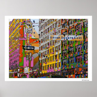 Poster Psychedélique NYC : Union Carré Building, St Sign 