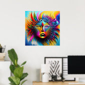 Poster Psychédélique Soleil Face Boho Trippy Abstrait (Bureau à domicile)