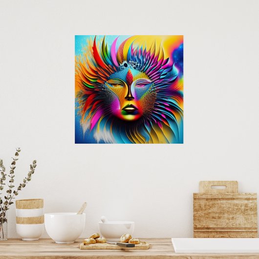 Poster Psychédélique Soleil Face Boho Trippy Abstrait (Cuisine)