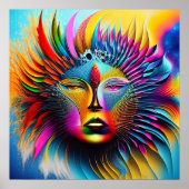 Poster Psychédélique Soleil Face Boho Trippy Abstrait (Devant)