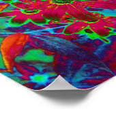 Poster Psychédélique Super rouge et Fleurs sauvages verts (Coin)