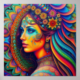 Poster Psychédélique Voyageuse Femmes Art