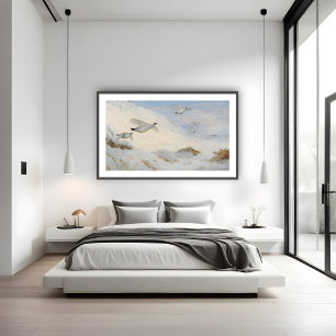 Poster Ptarmigan en plumage hivernal, volant à travers la