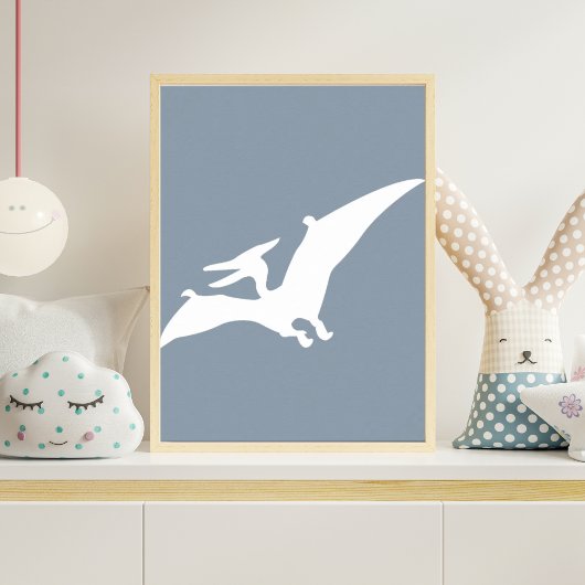 Poster Pterodactyl Silhouette Nursery Wall Art Blue Dino
