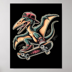 Poster Ptérodactyle de skateboard radical dessin animé di