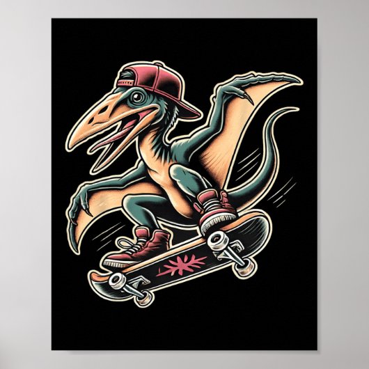 Poster Ptérodactyle de skateboard radical dessin animé di (Devant)