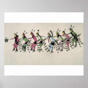 Poster Public dance in honour of the warrior He Dog (ink