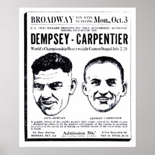 Poster publicitaire de Jack Dempsey 1921 vintage