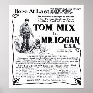 Poster publicitaire de Tom Mix 1918 vintage