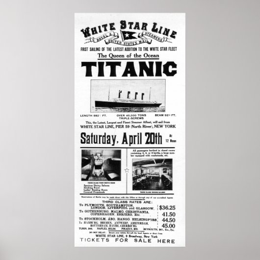 Poster publicitaire Titanic 3e classe (Devant)