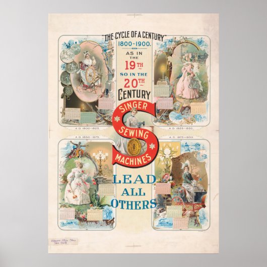 Poster Publicité ancienne pour machine à coudre Singer (Devant)