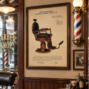 Poster Publicité de chaise de barbier vintage 1906