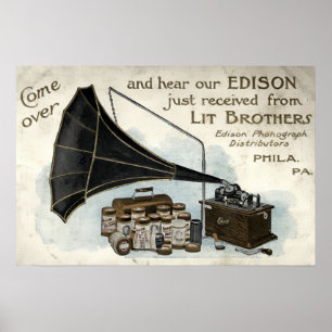 Poster Publicité de phonographe de l'ère victorienne anti