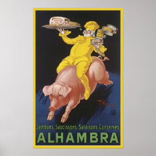 Poster Publicité de porc volante de jambon de l'Alhambra