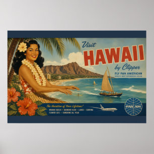 Poster Publicité de voyage hawaïenne de style vintage
