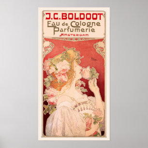 Poster Publicité parfumée Art Nouveau avec Rose