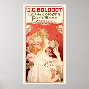 Poster Publicité parfumée Art Nouveau avec Rose