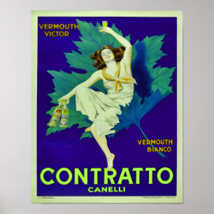 Poster Publicité pour Contratto Canelli Vermouth 1925
