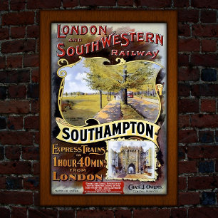 Poster Publicité pour le voyage en train vintage à Southa