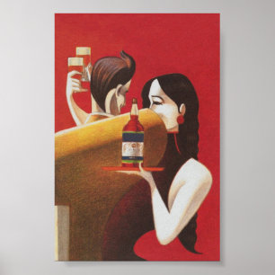 Poster Publicité pour les boissons, danse en couple, Vin