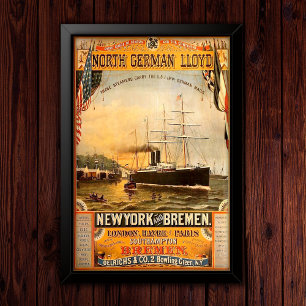 Poster Publicité pour les voyages en paquebot vintage