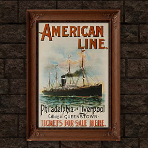 Poster Publicité pour un paquebot américain vintage