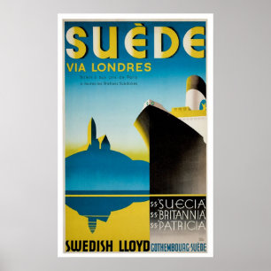Poster Publicité vintage de bateau de la Suède de suède