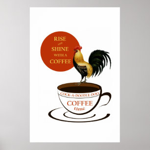 Poster Publicité vintage de café, coq et coupe de café