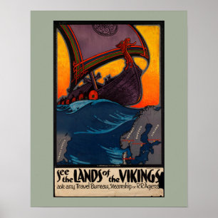 Poster Publicité Vintage voyage scandinave avec Viking Sh