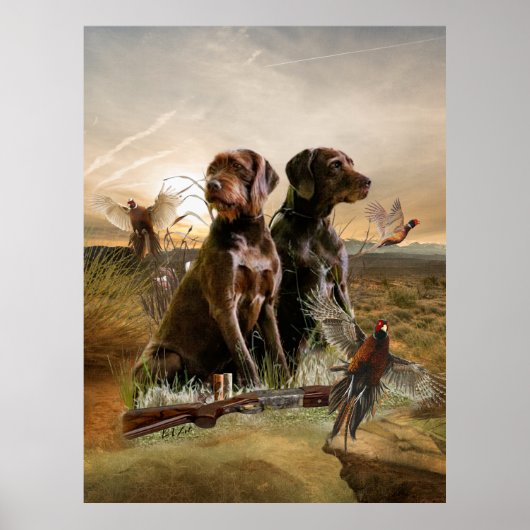 Poster Pudelpointers, Chasse faisan (Devant)