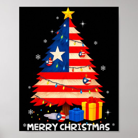 Poster Puerto Rico Flag Tree Lights Christmas Pajamas -co (Devant)