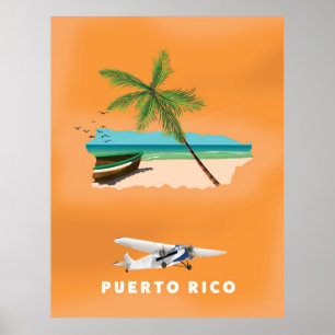 Poster Puerto Rico illustrated map travel poster.