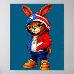 Poster Puerto Rico lapin à capuche mignon lapin de dessin
