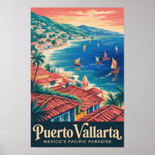 Poster Puerto Vallarta Mexique Illustration de voyage de 