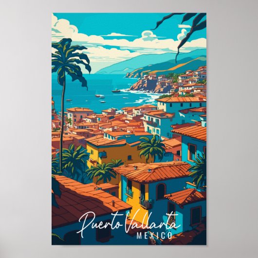 Poster Puerto Vallarta Mexique illustration de voyage vin (Devant)