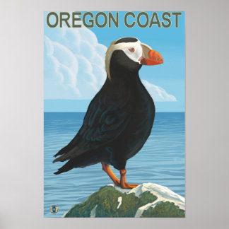 Poster Puffin touffé de la côte de l'Oregon