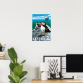 Poster Puffins & Cruise Ship - Ketchikan, Alaska (Bureau à domicile)